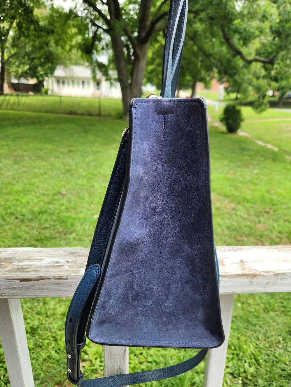 Kate Spade Navy Suede Tote Bag with Removable Strap NWT